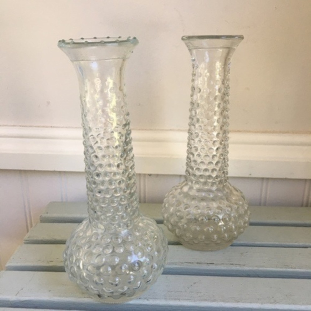 Vintage E.O. Brody Clear Glass Hobnail Vases Set of Two 7.75” H - Picture 7 of 13